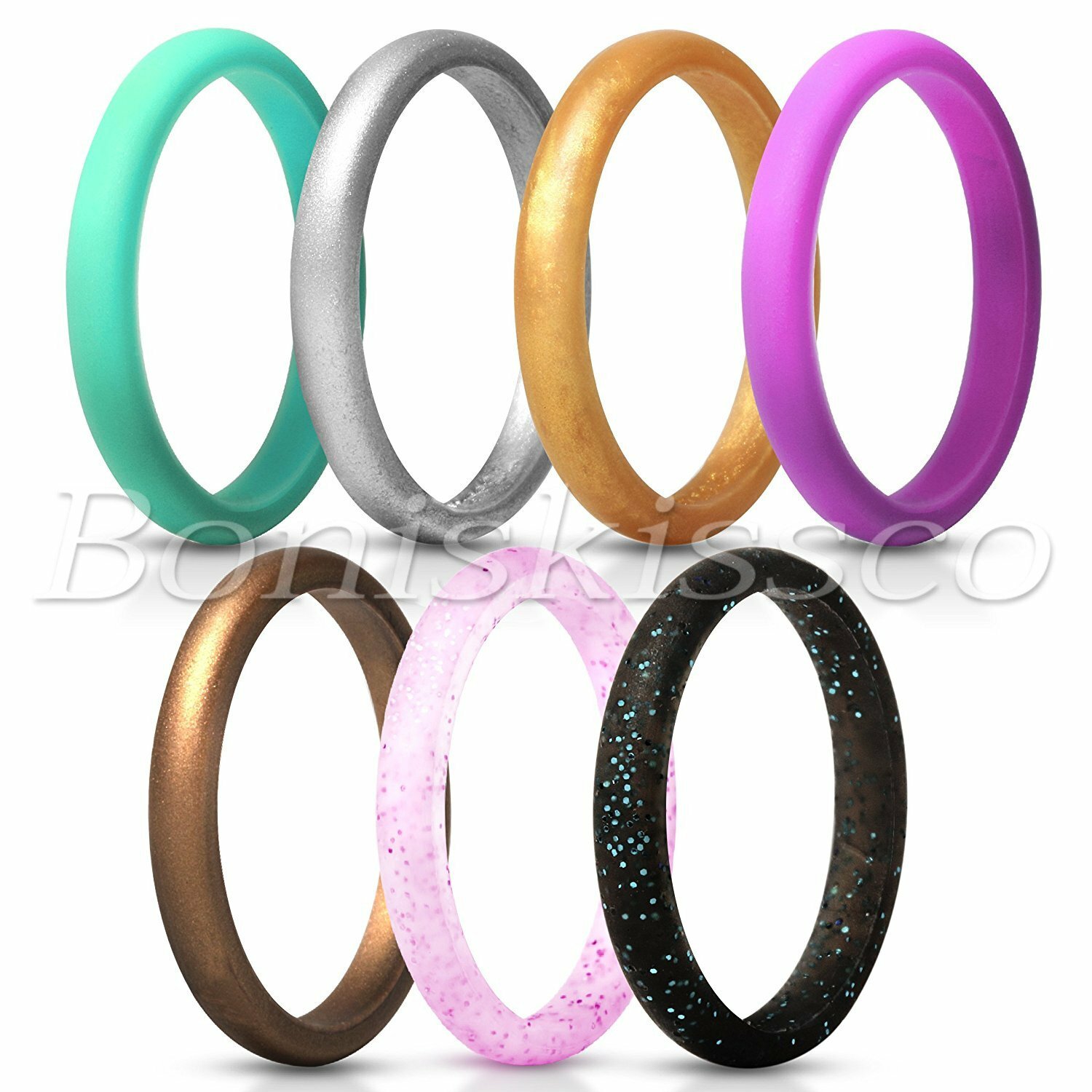 7colors Women’s Glossy Silicone Wedding Band Rings Thin Stackable Sports Outfits