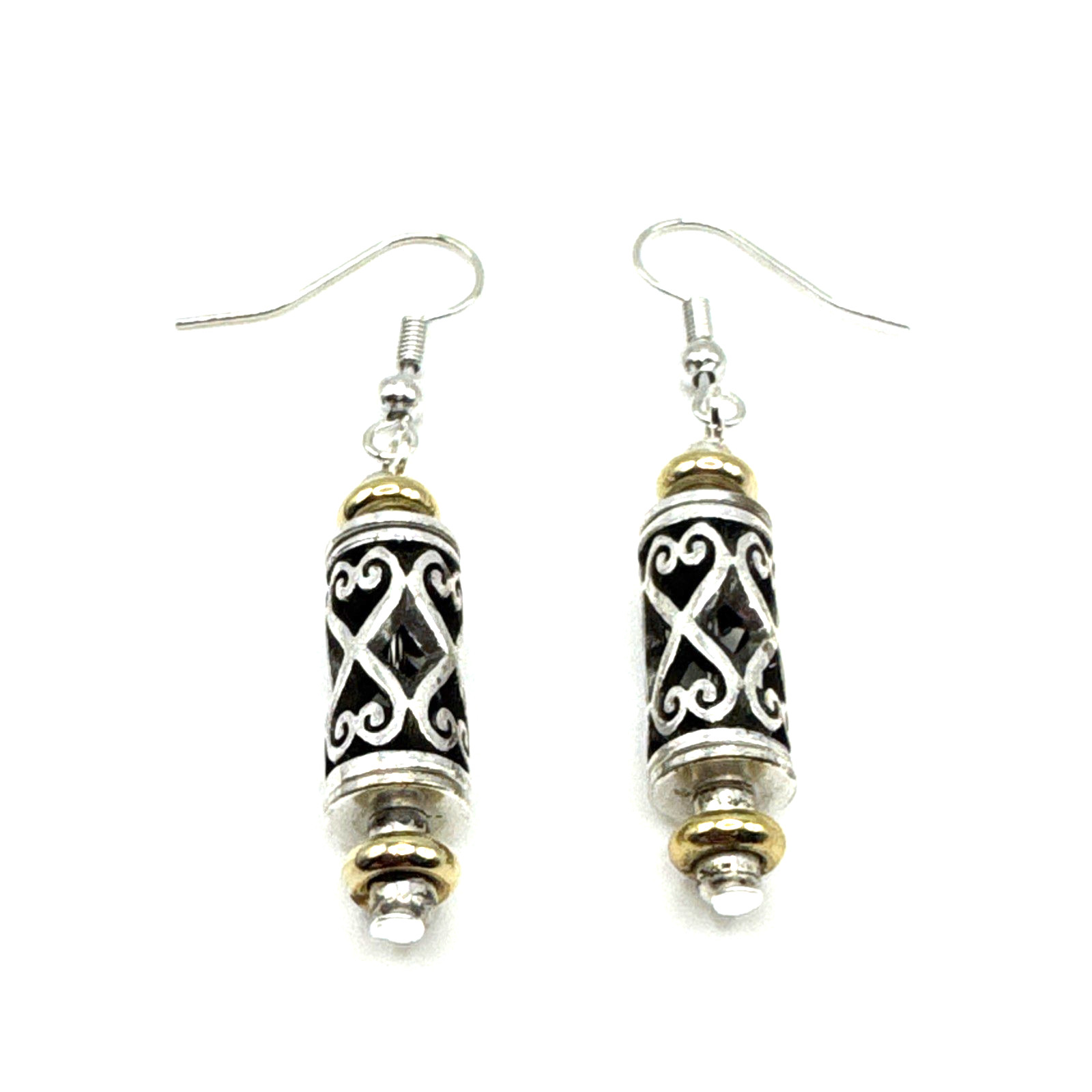 Brighton Desire Herat Cutouts Love Cylinder Beads Gold & Silver Custom Earrings