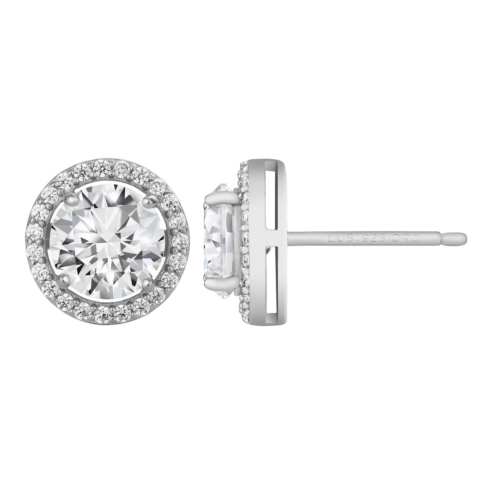 2 PAIR SET 925 Sterling Silver Round Cut AAA Cubic Zirconia Halo Stud Earrings