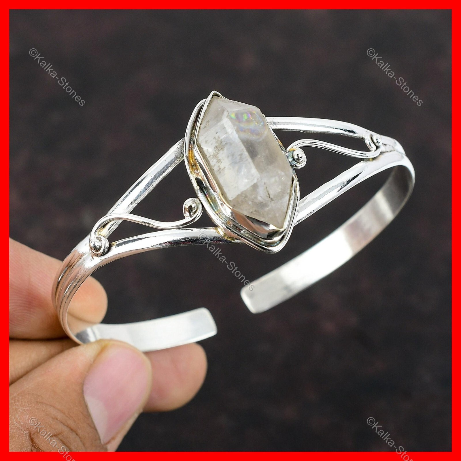 Valentines Deal Herkimer Diamond Stone Sterling Silver Wedding Bangle Bracelet