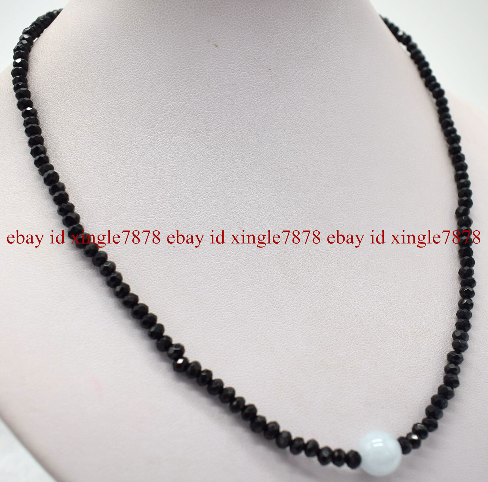 2x4mm Faceted Black Agate & 10mm Blue Aquamarine Gemstone Beads Necklace 20″ AAA