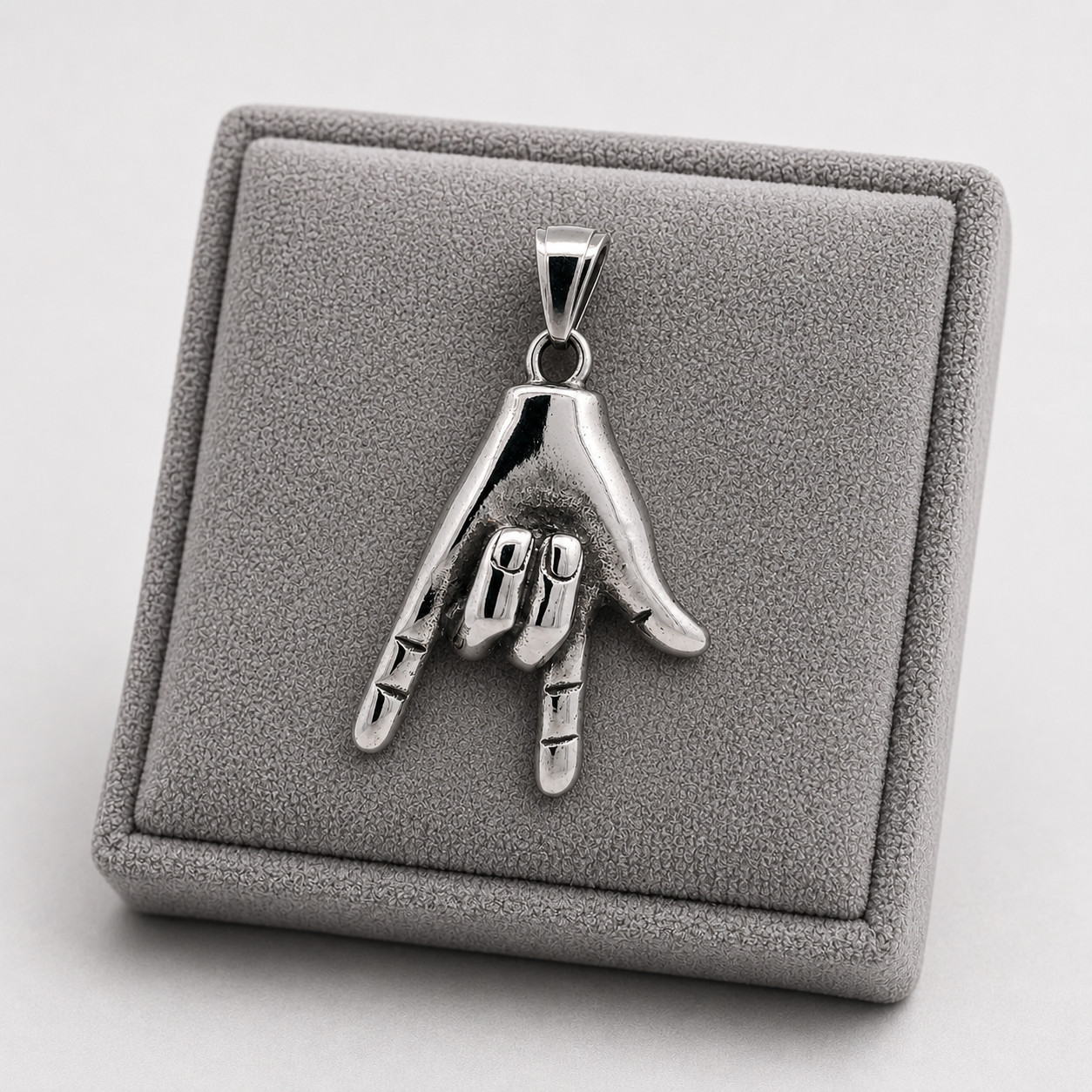 Steel Hand Sign Pendant Silver Tone Hip Hop Fashion Jewelry Charm