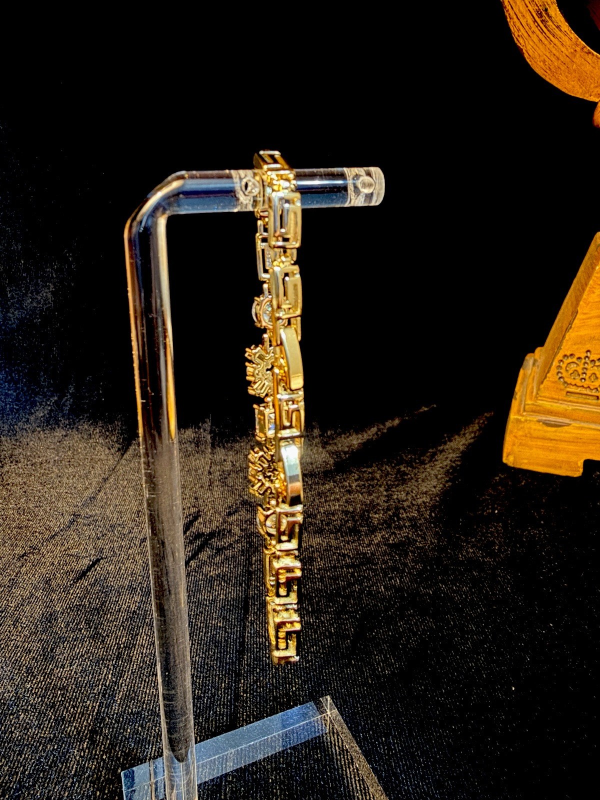 Beautiful Greek Style 14k Gold Filled Link Bracelet Clear AAA CZ 6.5/7.5in