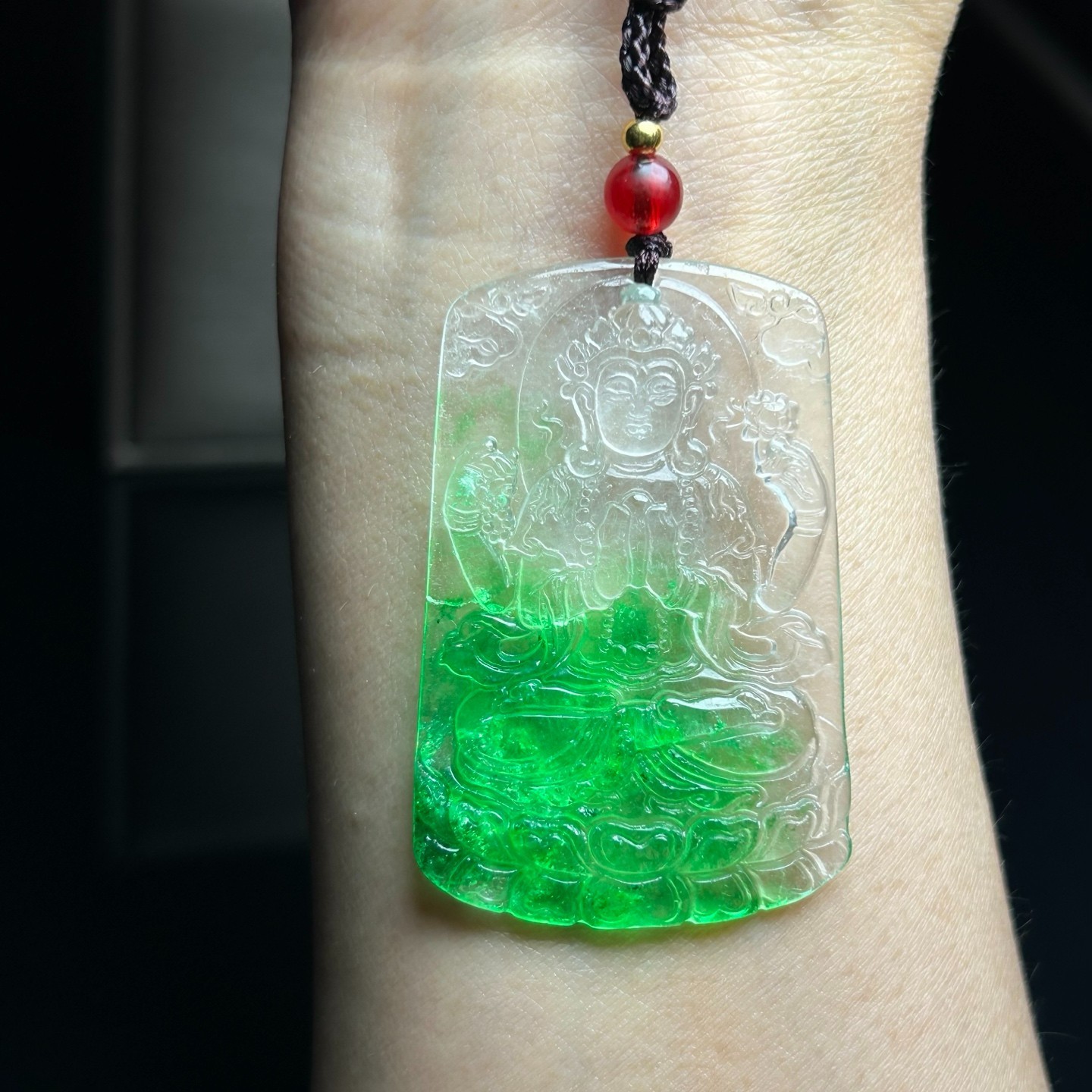 Nature ice multicolor Burmese jade Jadeite carved kwan-yin luck Pendant&Necklace