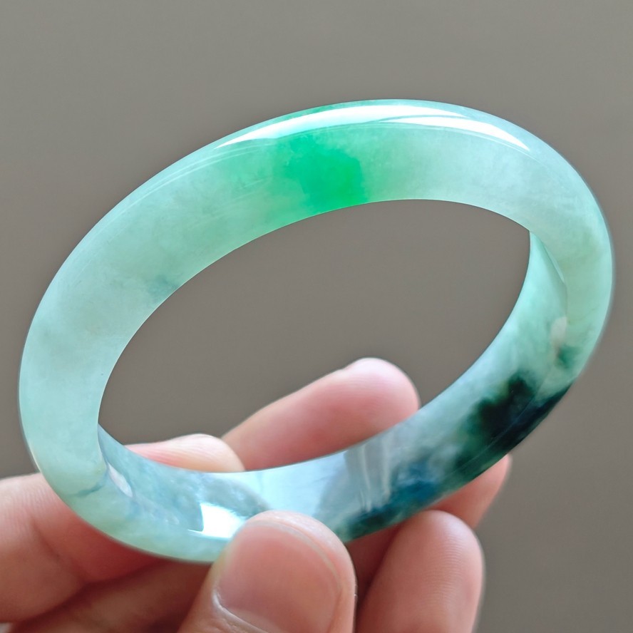 59mm Natural Icy Green Jadeite Jade Bracelet Burma Jadeite Jade Bangle 3340