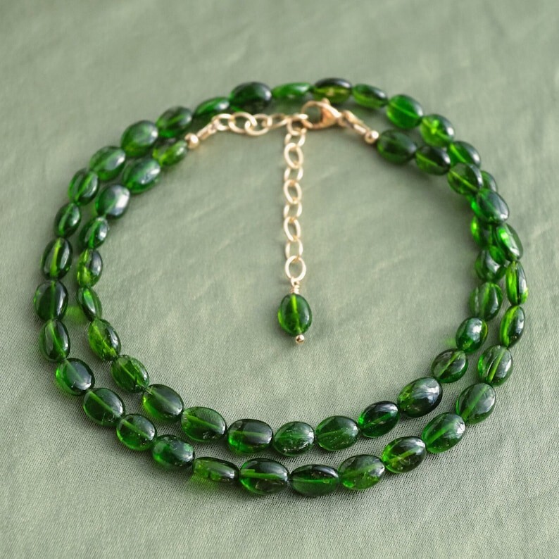 A++ Nature Chrome Diopside Smooth Oval Shape Gemstone Beads Women Necklaces 18”