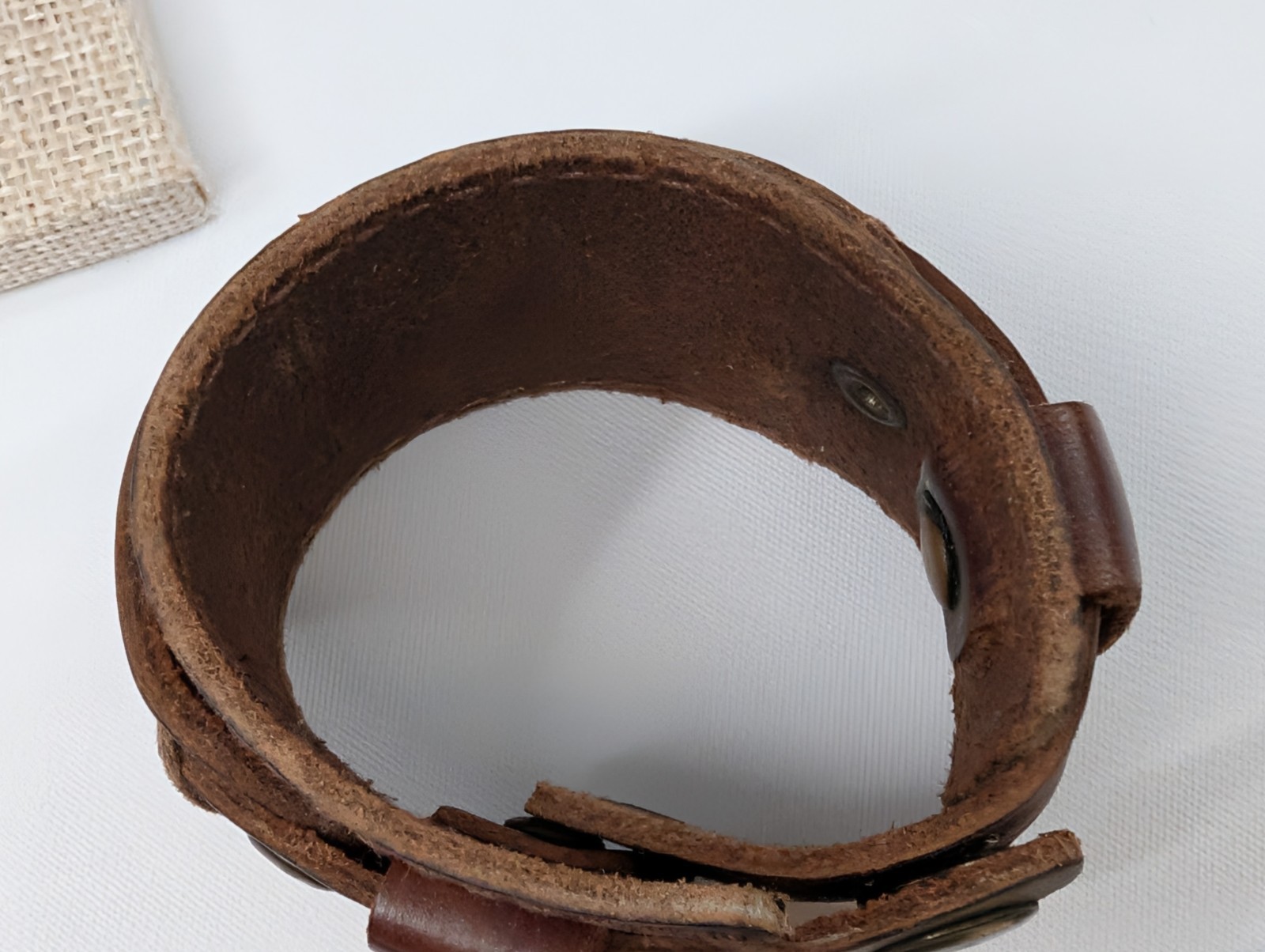 Vintage Wide Distressed Brown Leather Cuff Bracelet Triple Strap Snap Closure…