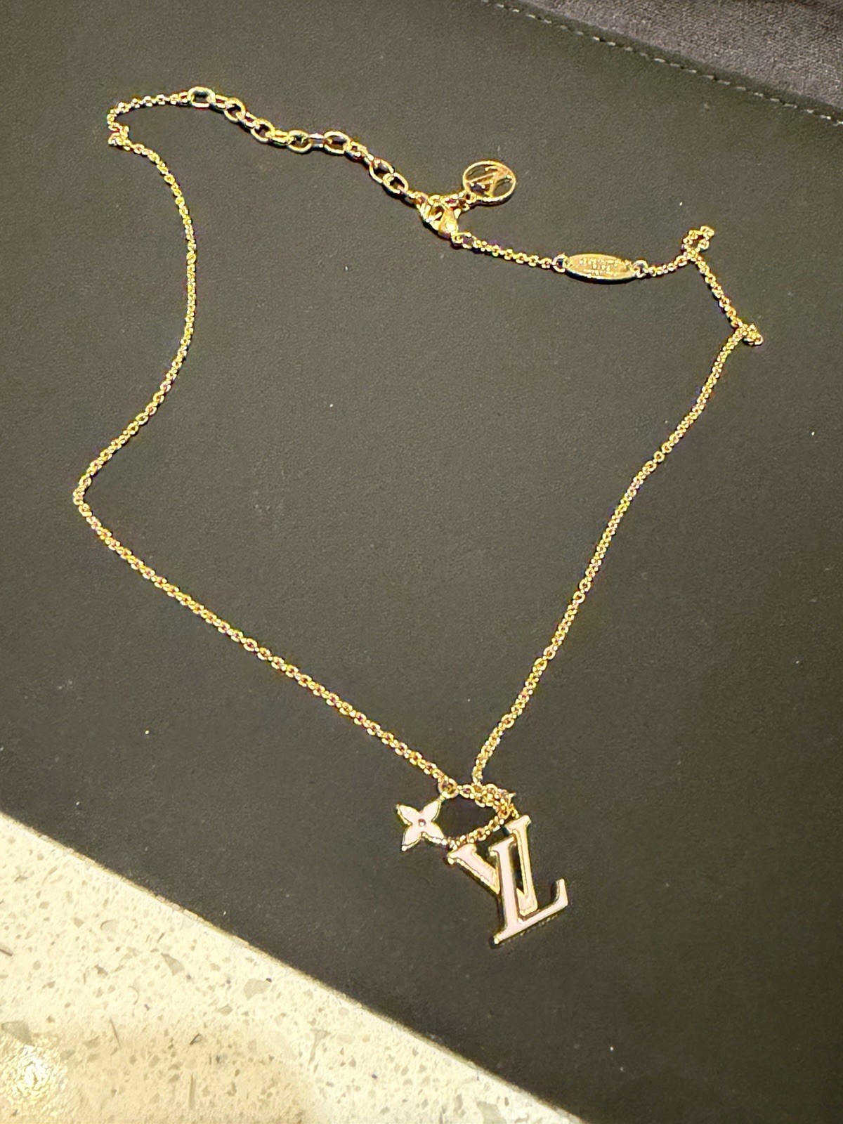 Louis Vuitton Gold LV pink Enamel Necklace