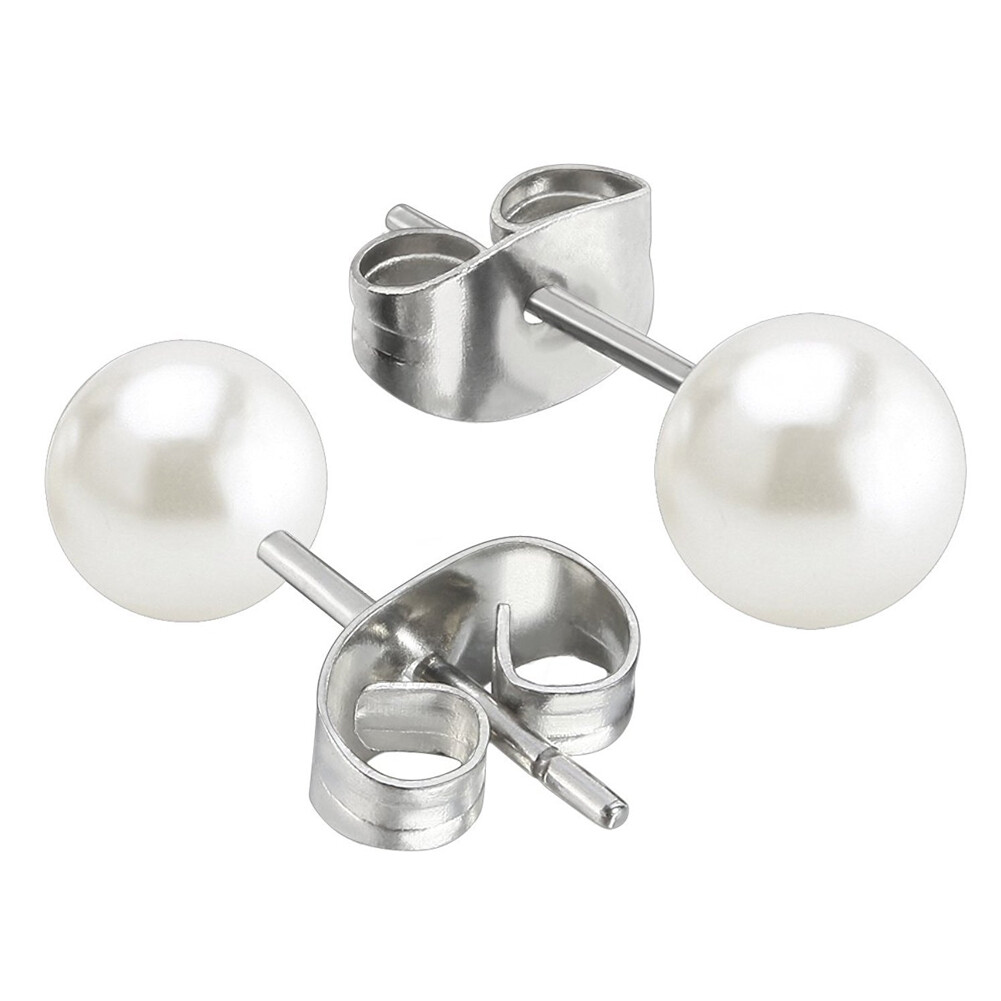 US 6-12 Pairs Faux Pearl Stud Earrings Set Silver Stainless Steel Hypoallergenic