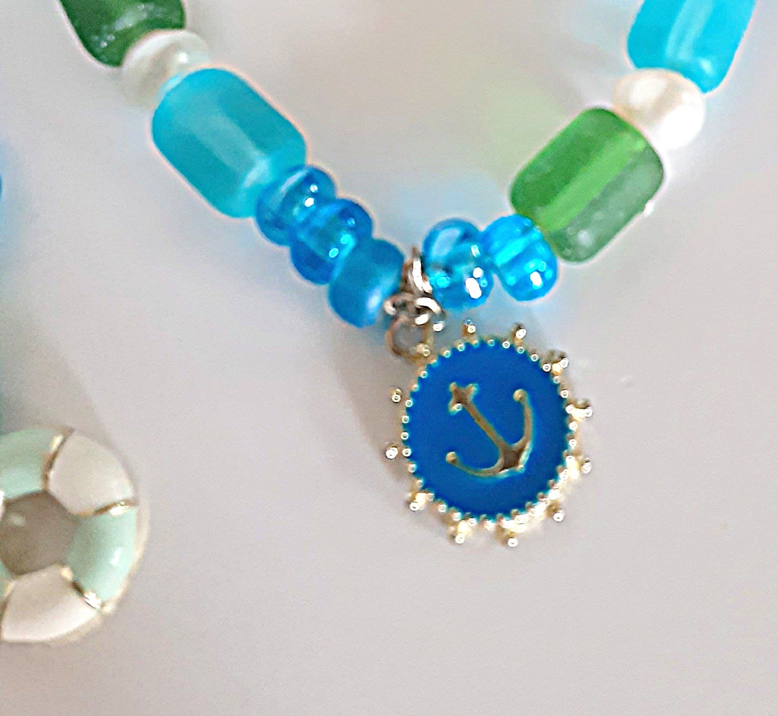 Handmade Sister Friends Sea Glass Nautical Charm Beaded Ankle Bracelet Set (Two)