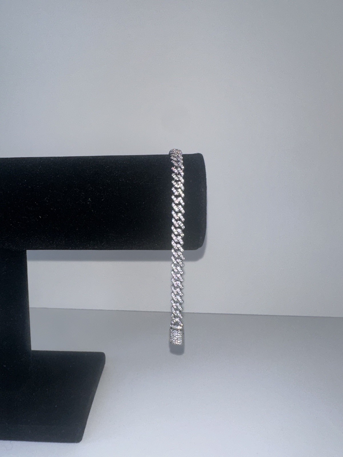 Silver-Tone Iced Cuban Link Bracelet with Round Box Clasp