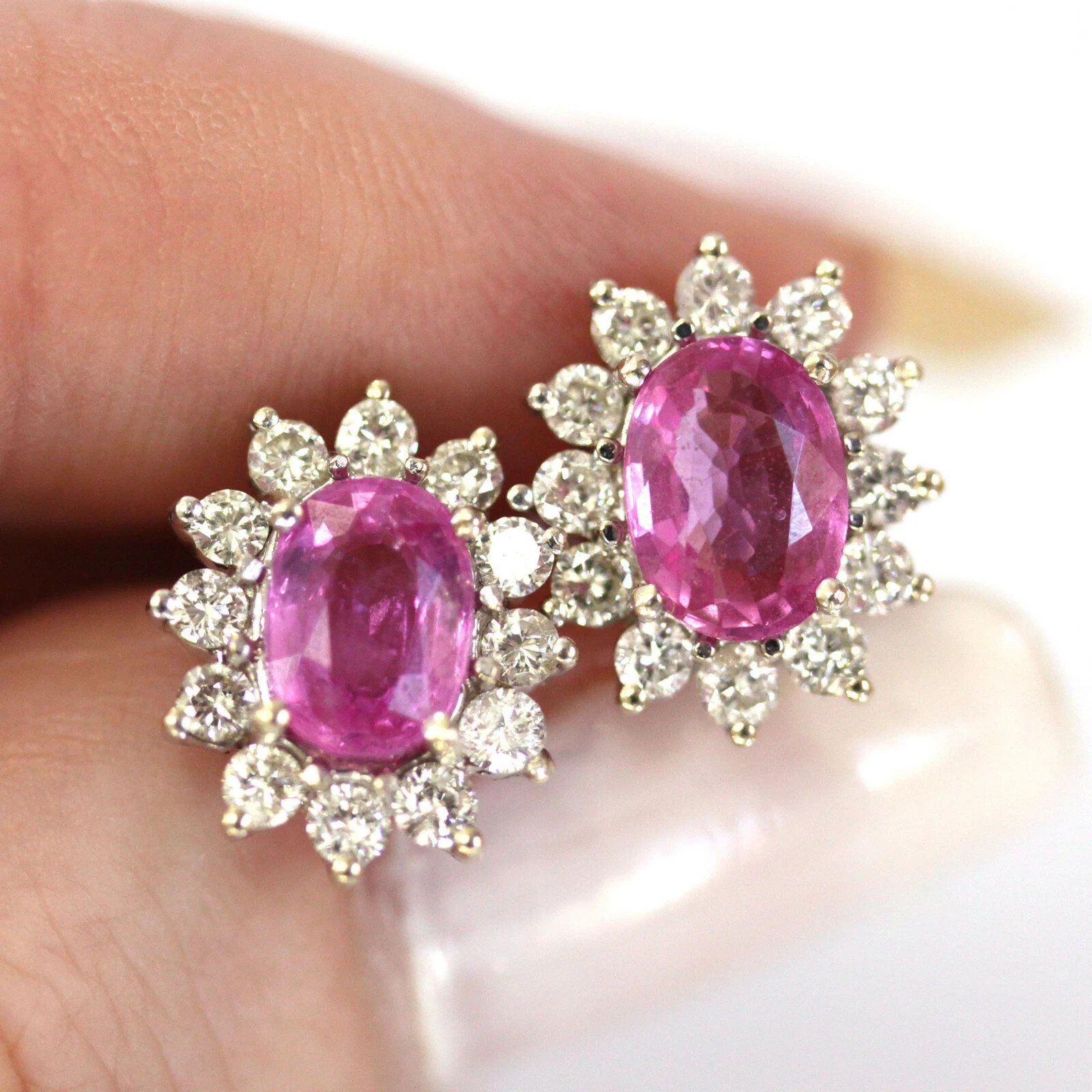 1.79 Ct Oval Cut Pink Sapphire Earrings Gift Earrings 14K Solid White Gold