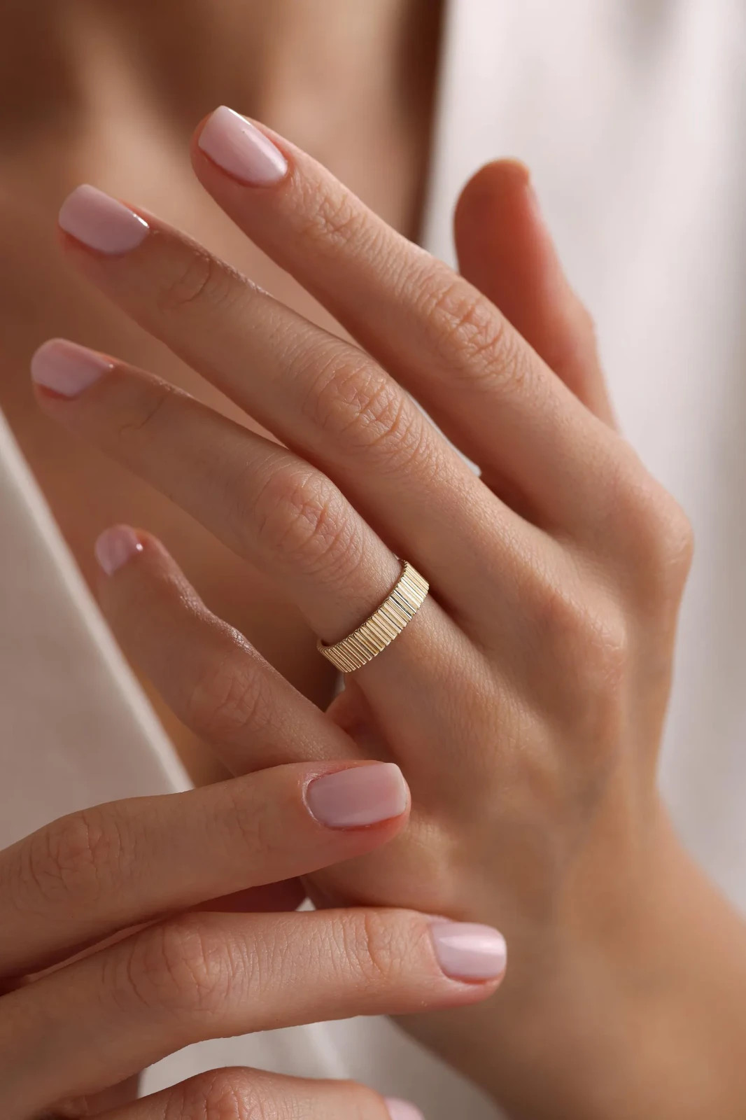 Gold Ribbed Band Minimalist Jewelry Plain Gold Ring Gold Plated 925 Silver Ring