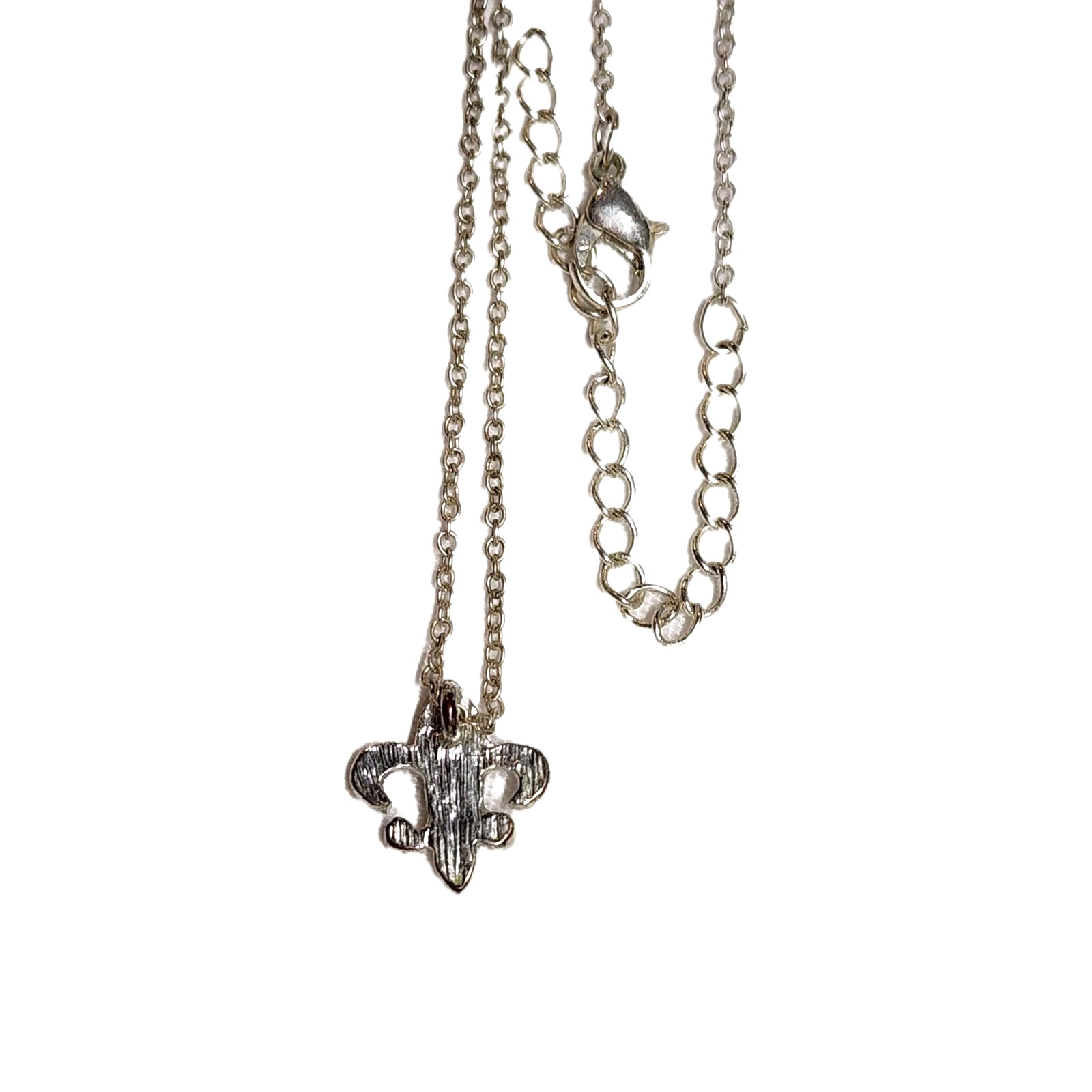 Dainty White Rhinestones & Silver Tone Fleur De Lis Pandant Charm Necklace 18″