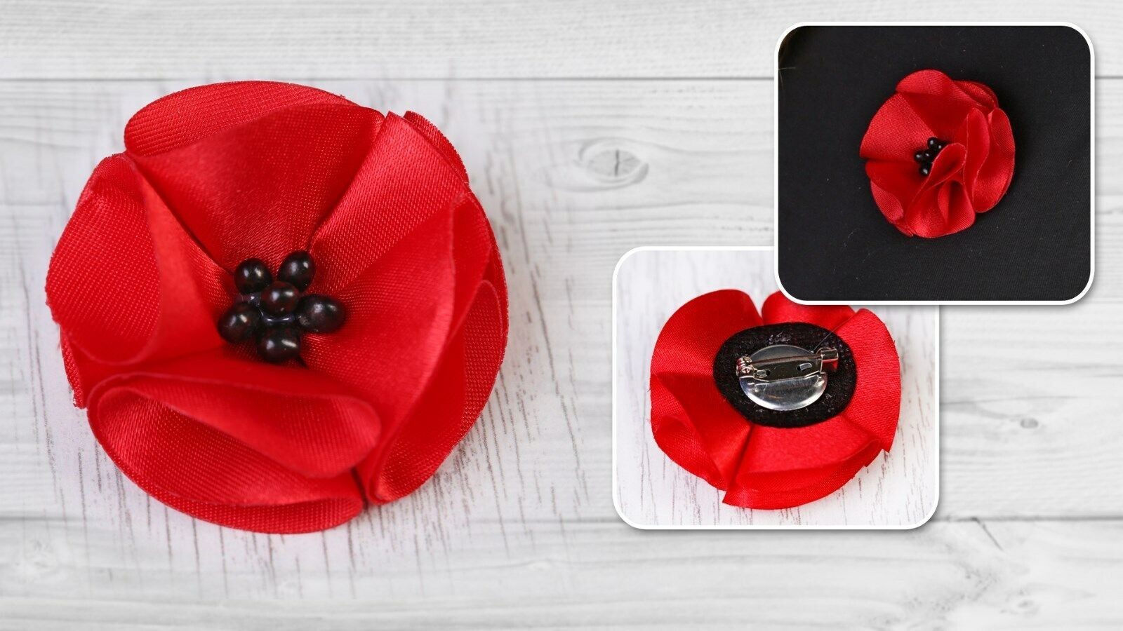 Red Poppy Silk Flower Pin Brooch Badge Symbol Memorial Remembrance Veteran’s Day