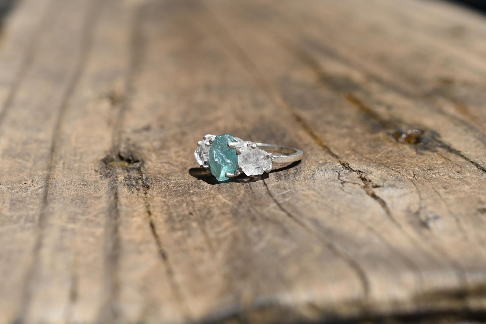 Engagement ring aquamarine and Lake County diamond sterling silver size 3 4 5 6