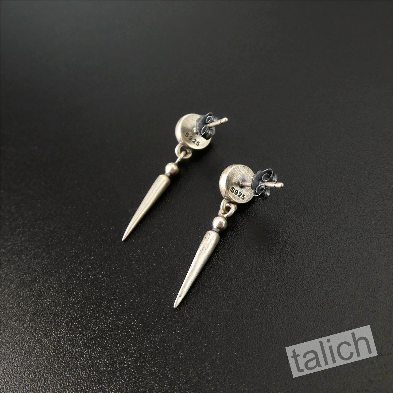 925 Sterling Silver Small Amethyst Stud Earrings with Spike Drop Minimal Unique