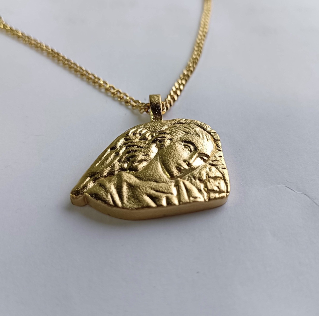 Gold Tone Religious Pendant Chain Necklace Round Textured Metal Yeezy Season
