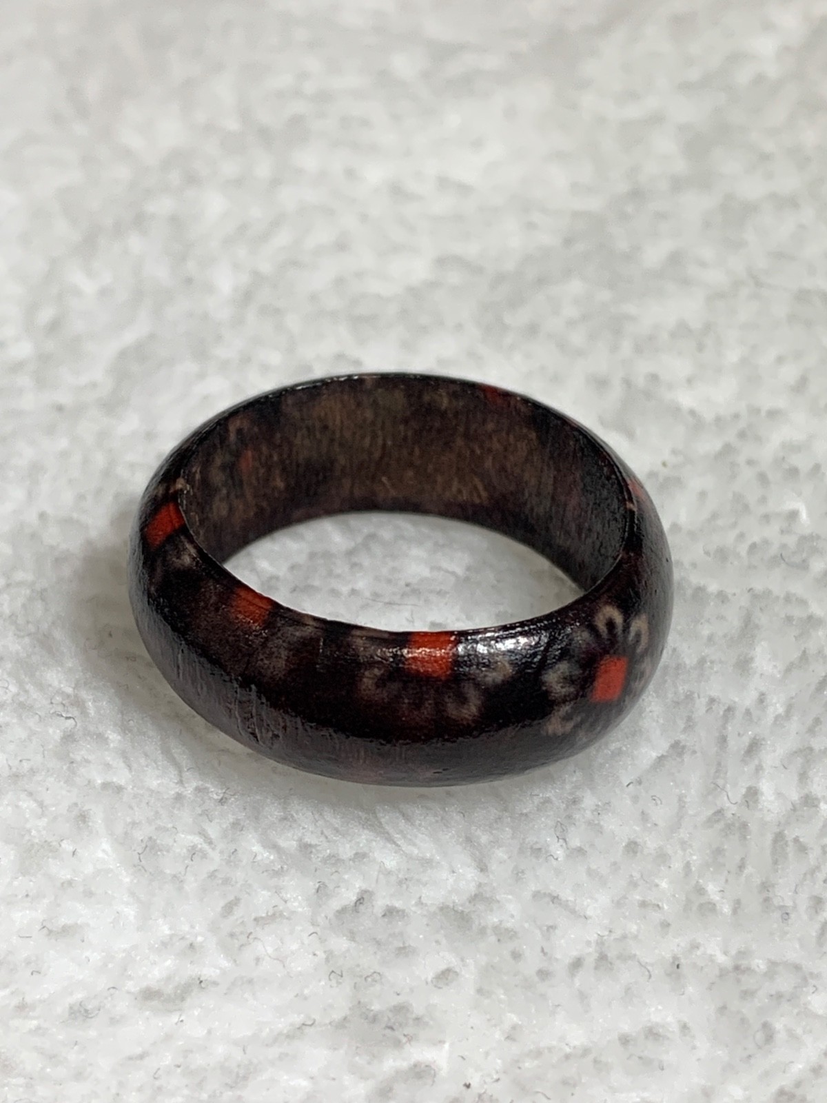 African Totem Ethnic Stamped Pattern Wood Ring Size 10.5