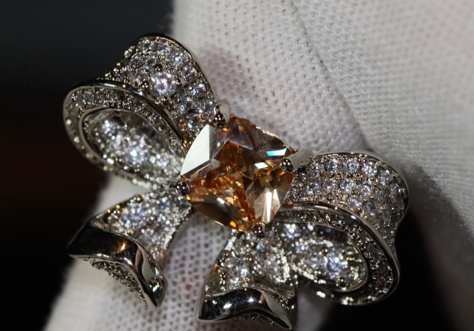 Yellow Diamond Ring, Yellow Simulated Diamond Ring, Yellow Diamond Ribbon Ring