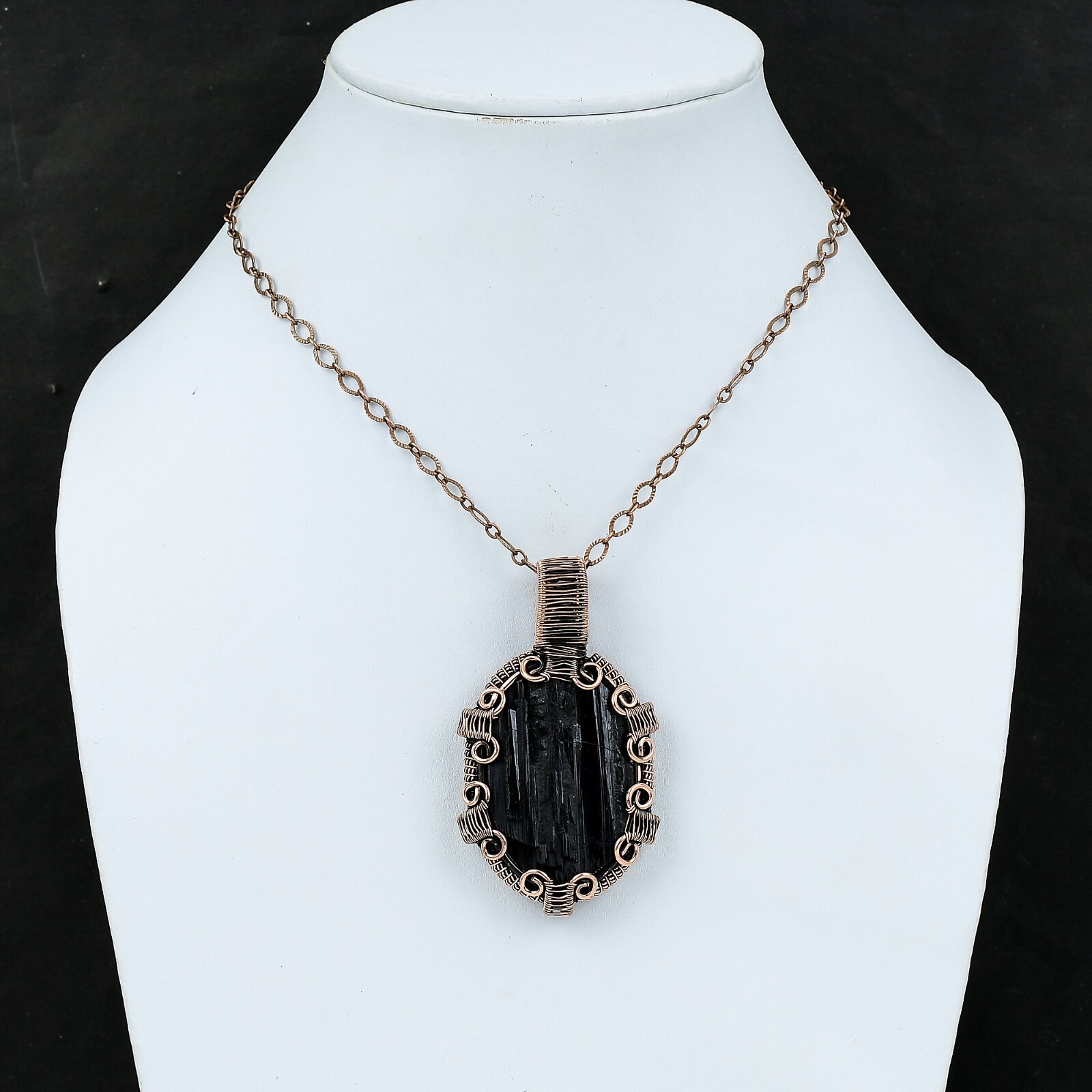 Women Day Sale Black Tourmaline Rough Copper Mum Gift Wire Wrapped Pendant 2.83″