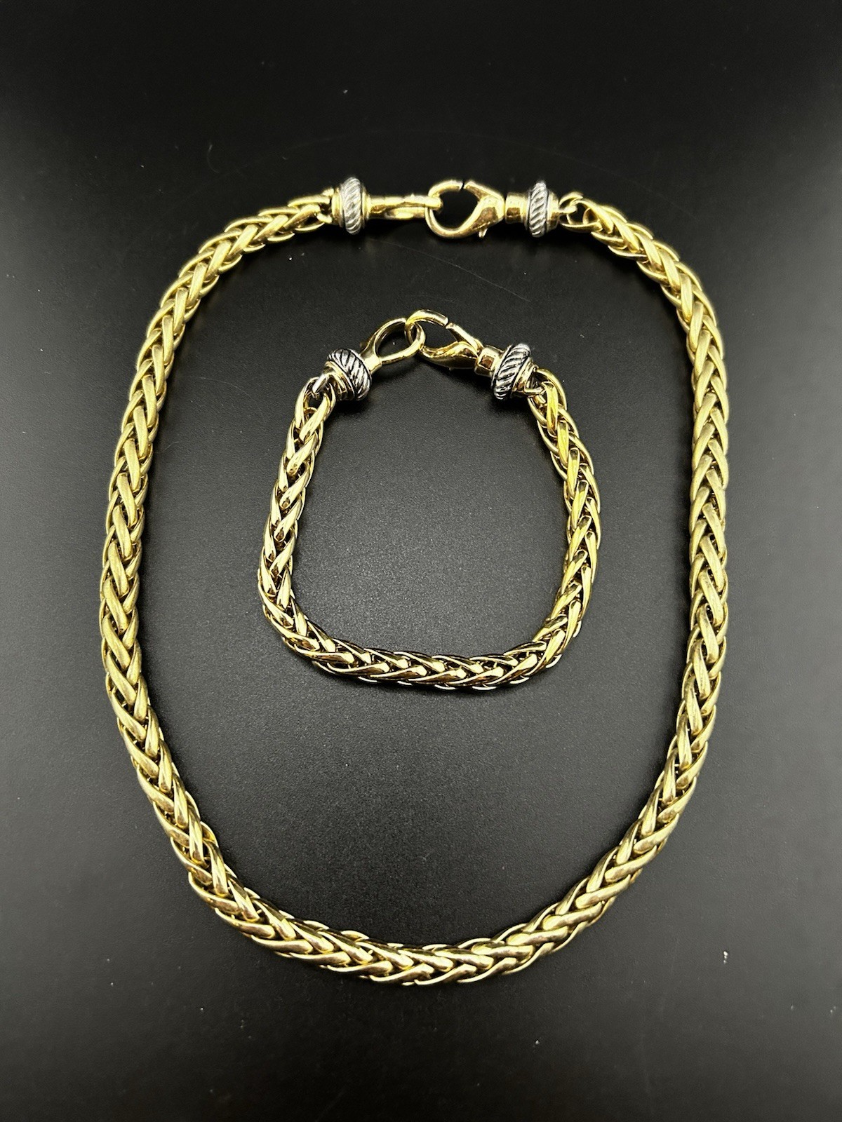 Gold Two Tone Braided Rope Lobster Hook Jewelry Set