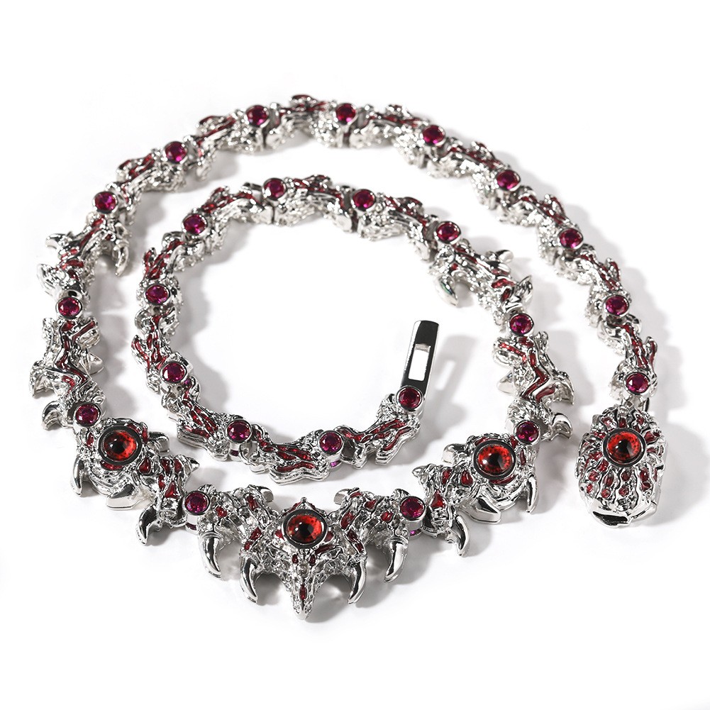 Hip Hop Jewelry Red Eye Bramble Chain Necklace Gold Filled CZ Zircon Accessories