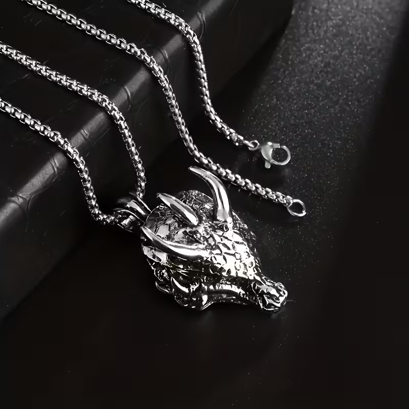 Domineering Dragon Head Necklace Jewelry Vintage-Silvery Magical Gothic Pendant