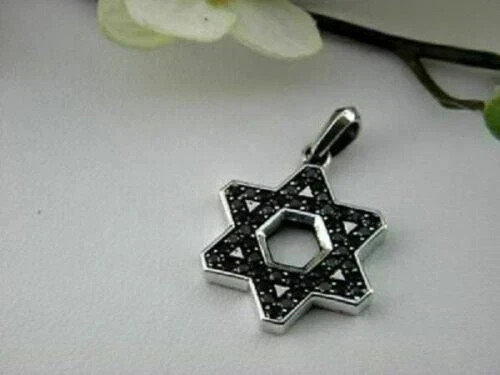 0.50 Ct Round Cut Simulated Black Diamond Star Pendant 14K White Gold Plated