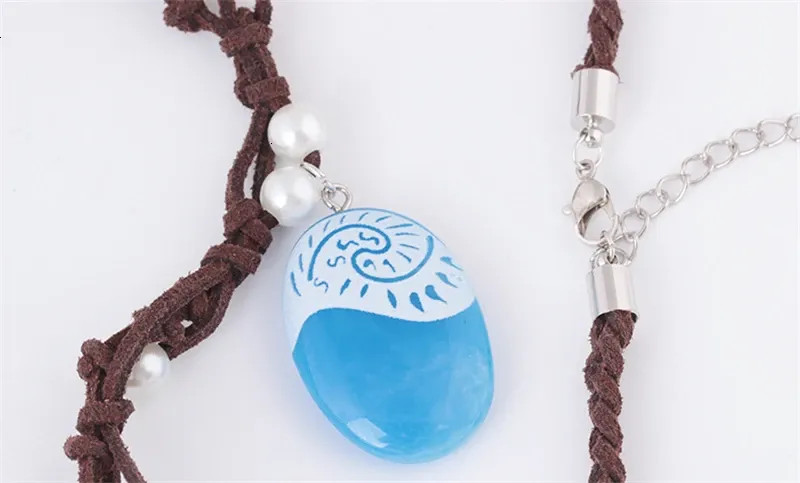 Blue Stone Luminous Pendant Necklace Rope Chain Fashion Jewelry