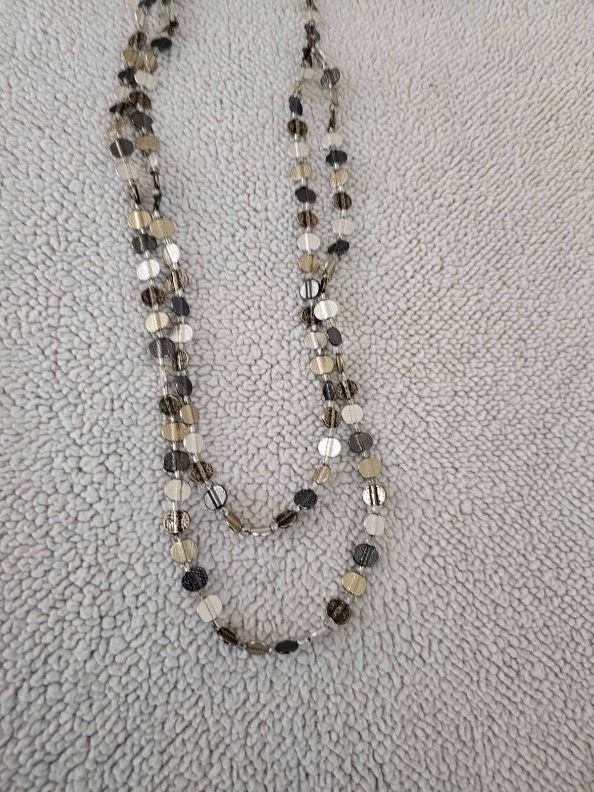 Chico’s Coin Long Bib Necklace Mixed Metal Layered Signed Chicos Jewelry 41″