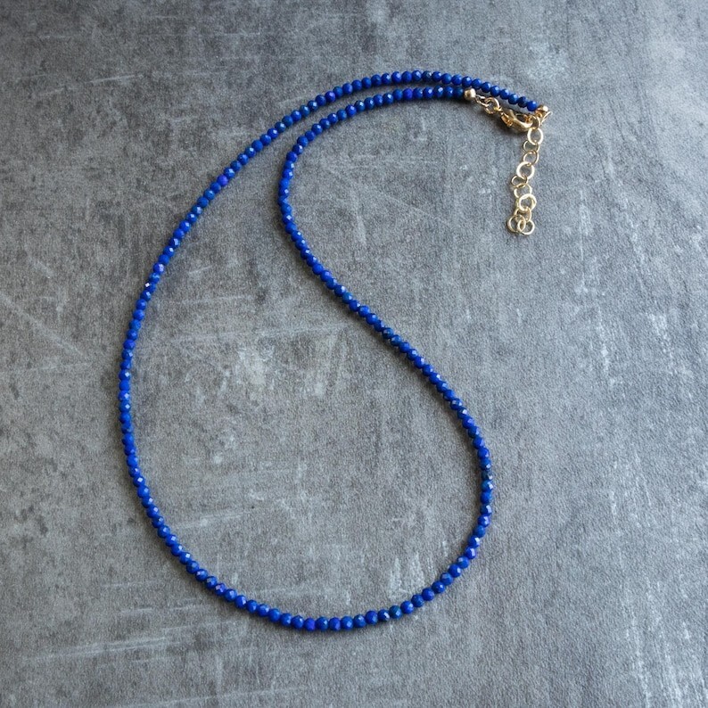 Dainty Lapis Lazuli Faceted Round Gemstone Beads Handmade Women Necklaces 18”