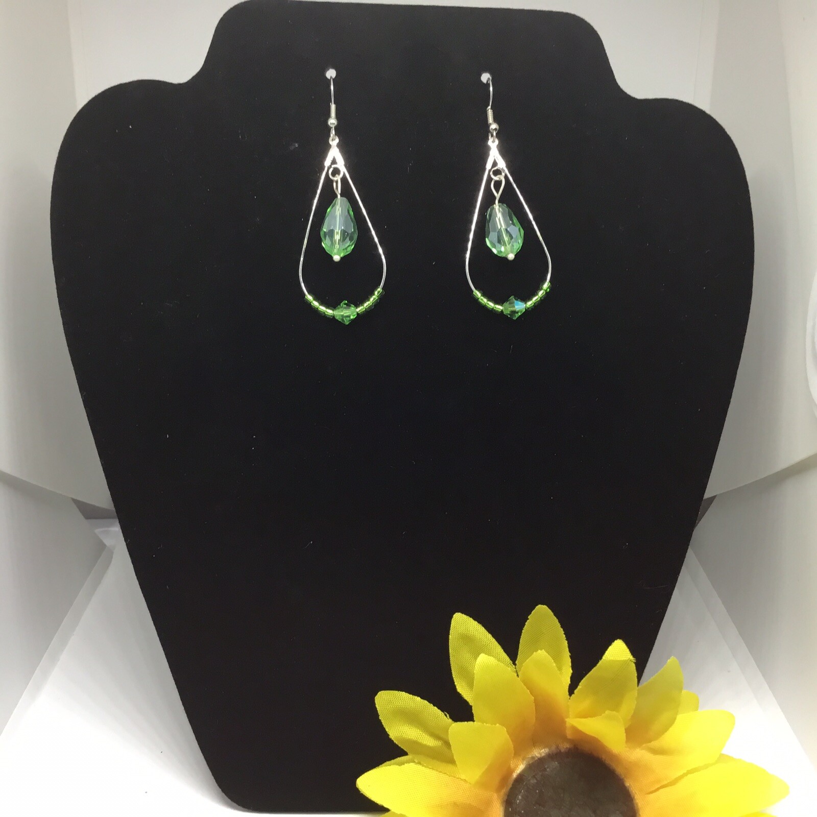 Teardrop Beaded Jewelry Earrings, Nickel Free Silver, Green, Blue, Dangle