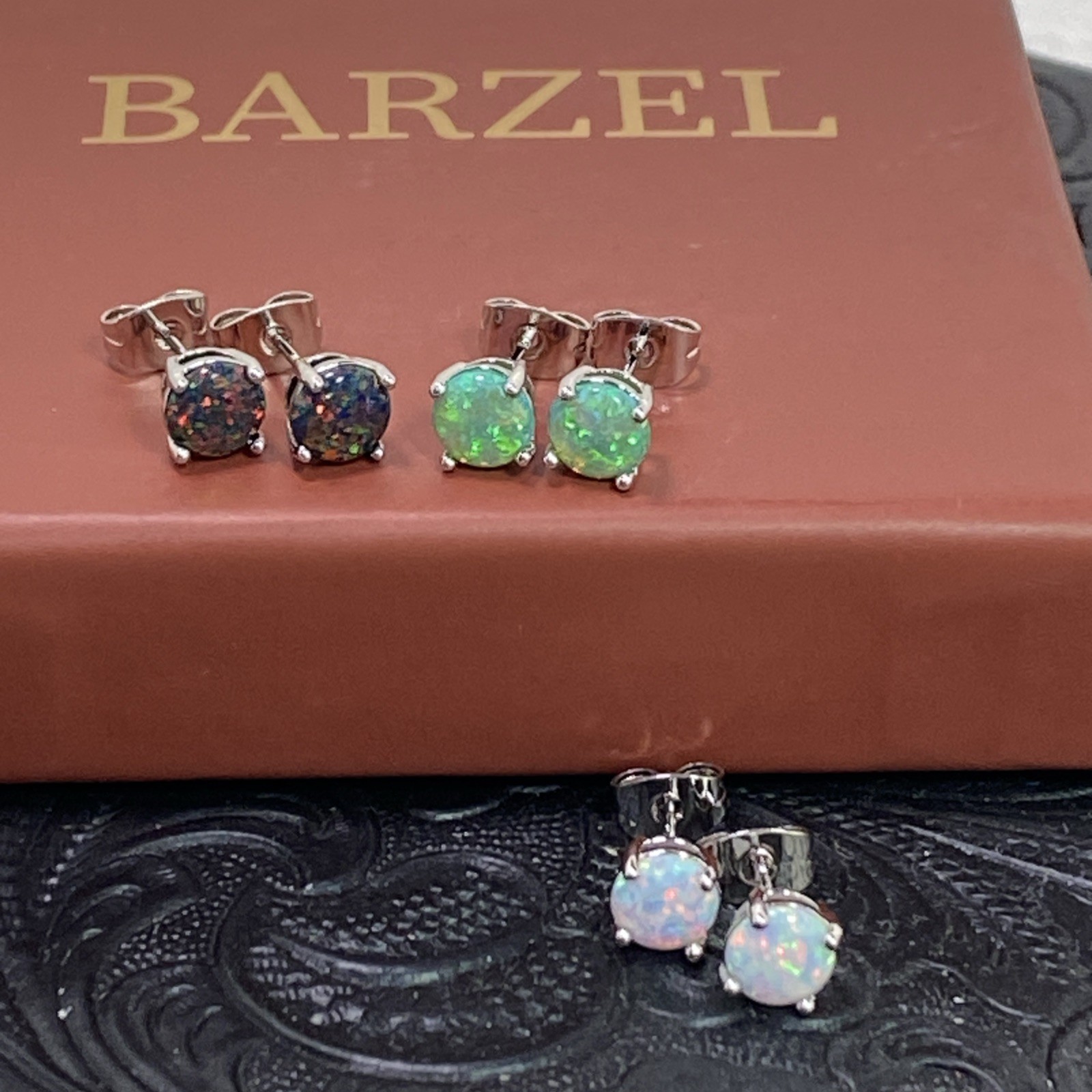 Barzel 3 Sets Of 18K White Gold Plated Colorful Opal Earrings New