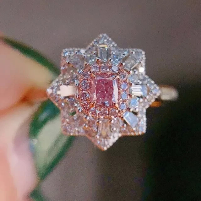 3Ct Cushion Cut Simulated Pink Diamond Engagement Ring 14K White Gold Plated