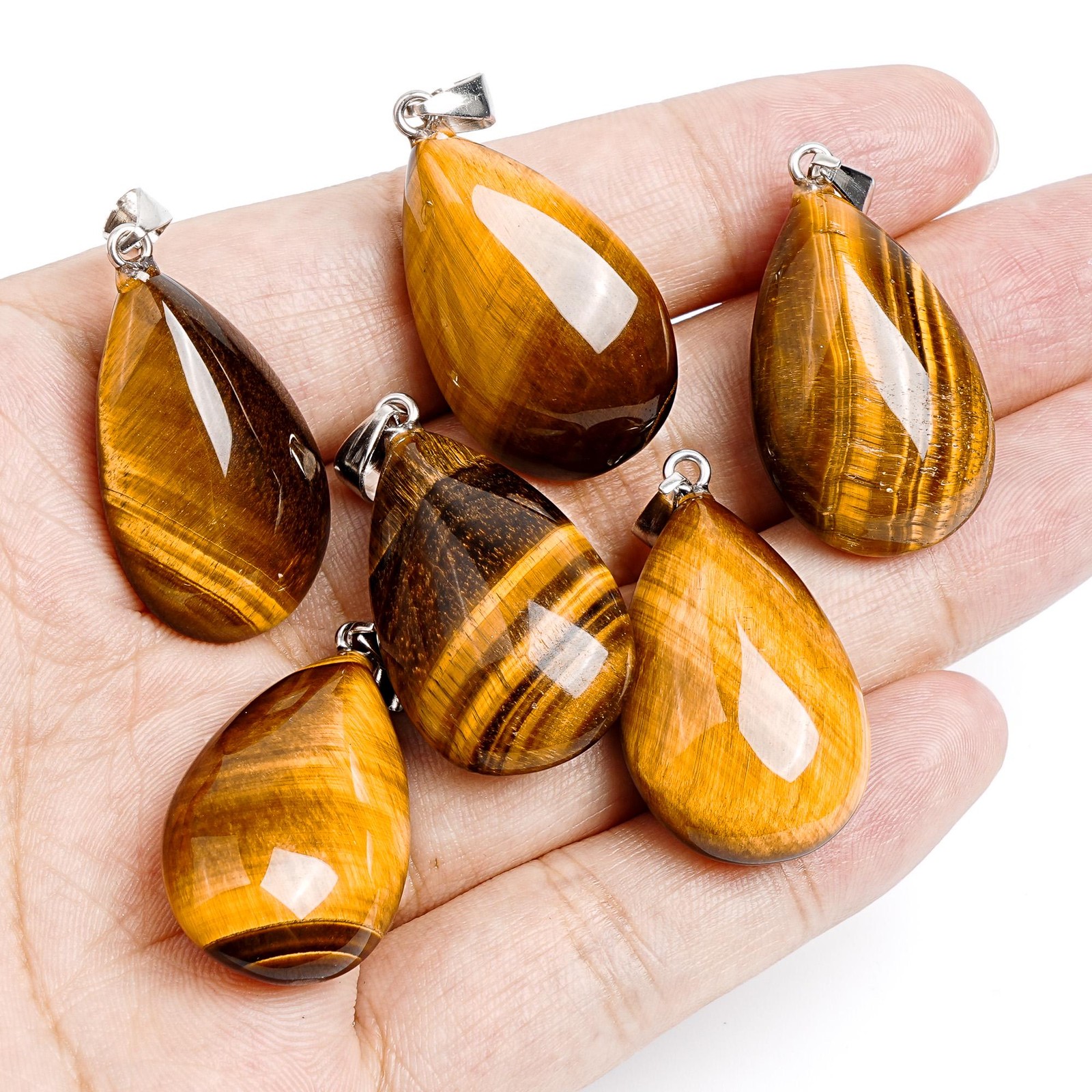 Natural Yellow Teardrop Tiger Eye Top Drilled Healing Gemstone Pendant