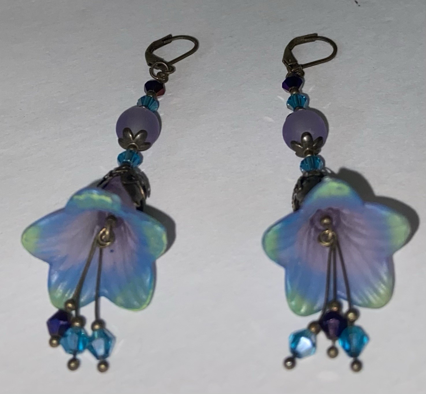Handmade Mermaid Flower Dangle Purple Teal Earrings