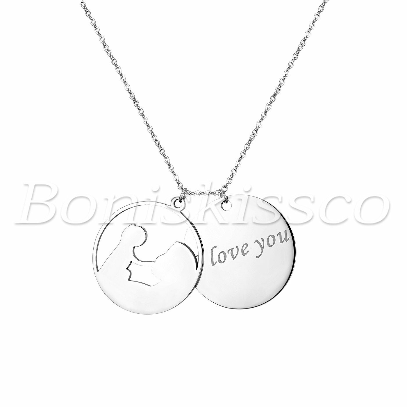 Stainless Steel “I Love You” Mother&Baby Pendant Necklace for Mother’s Day Gift