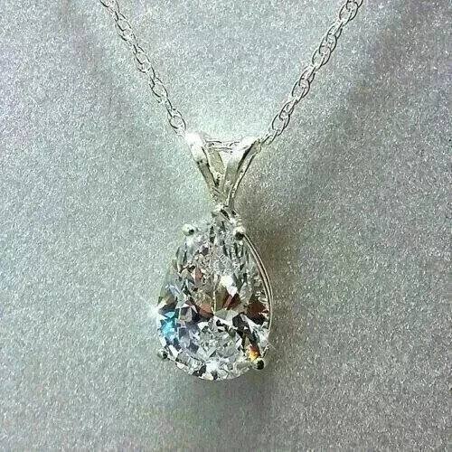 14K White Gold Plated 2.00Ct Simulated Diamond Solitaire Pendant Necklace