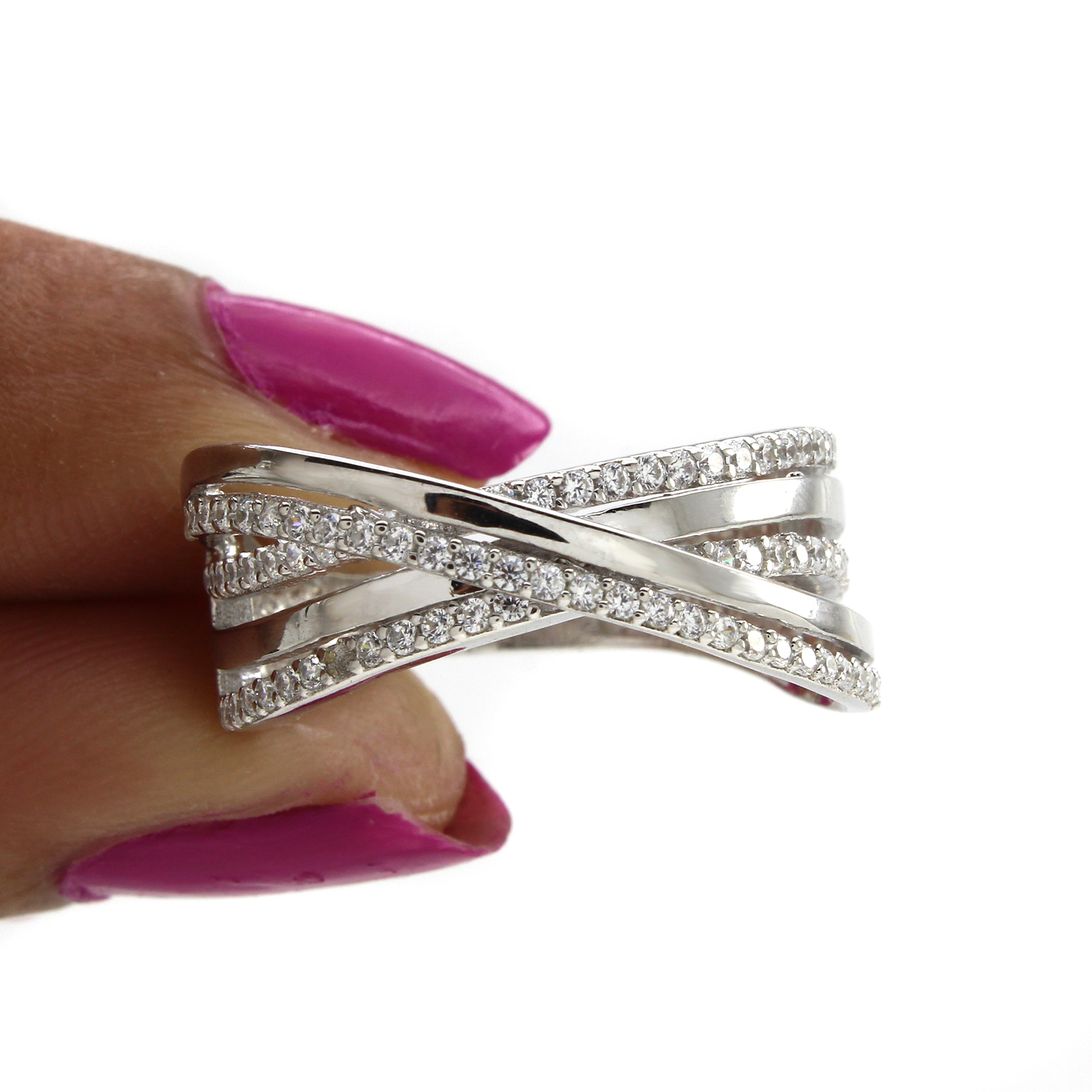 Criss Cross Engagement Wedding Ring Simulated Diamond Sterling Silver Size 10