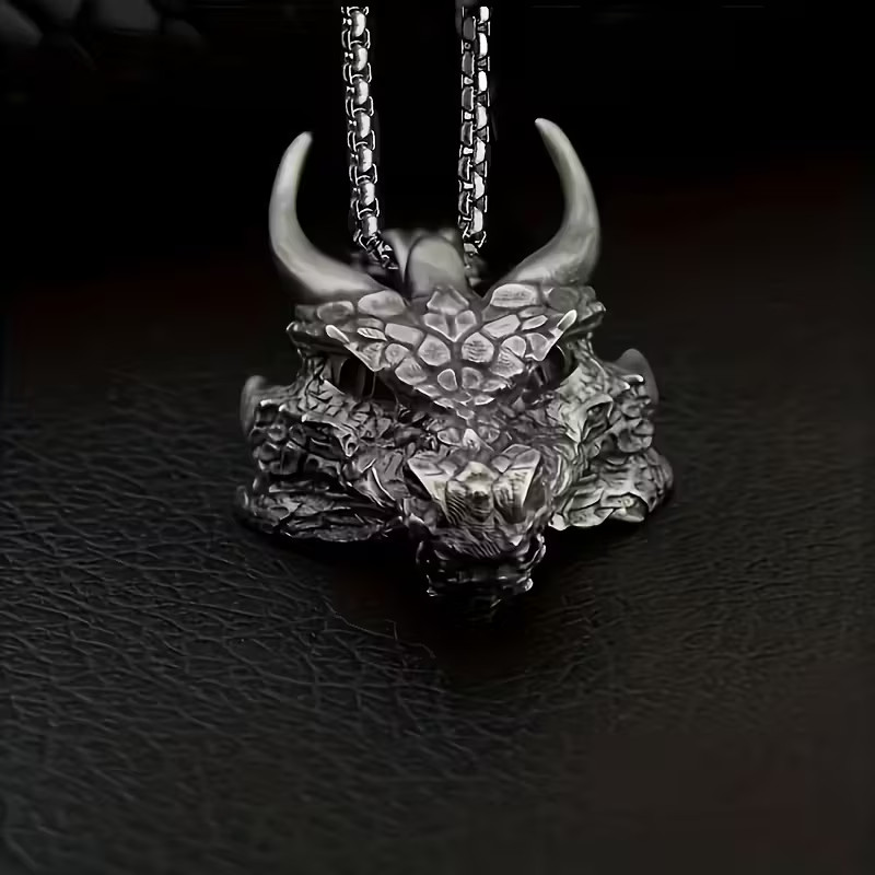 Domineering Dragon Head Necklace Jewelry Vintage-Silvery Magical Gothic Pendant