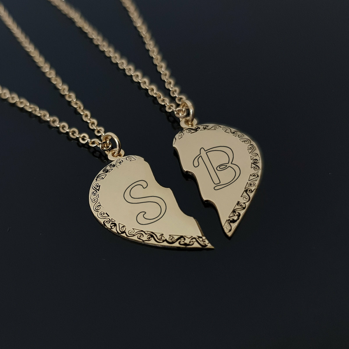 Personalized Him And Her Necklace Custom Couples Jewelry Set Initial Pendants