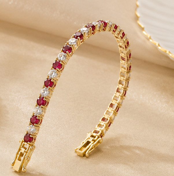Elegant 8.00Ct Simulated Ruby Diamond Tennis Bracelet 14K Yellow Gold Plated