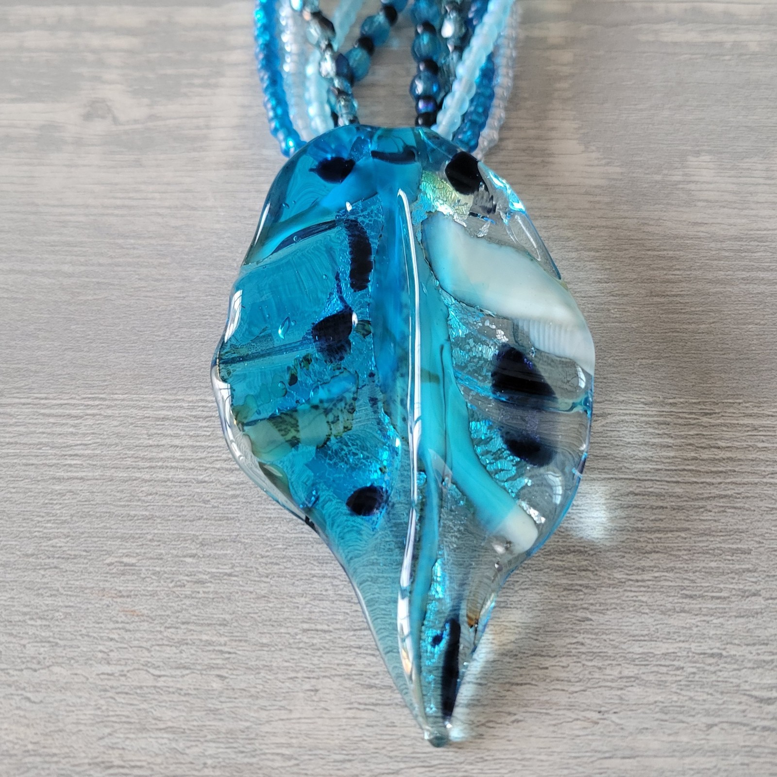 Murano Italian Glass Large Pendant Bead Necklace 925 Clasp Blues * BEAUTIFUL *