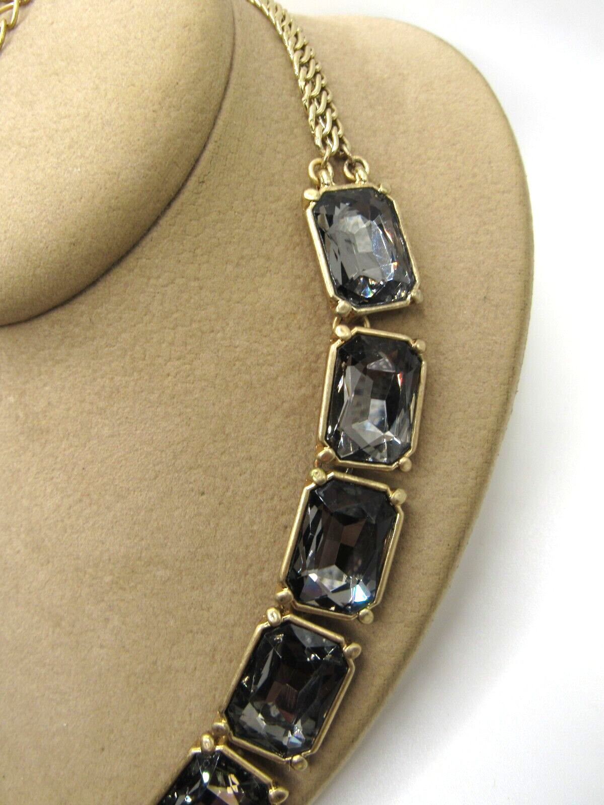 Lia Sophia VERSAILLES Smokey Grey Crystal Gold Tone Necklace New with Tags