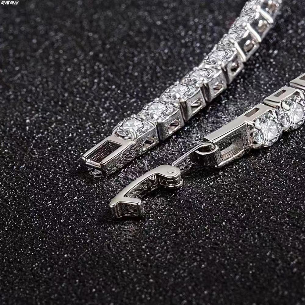Silver Layer Tennis Chain Cross Pendant Hip Hop Unisex Bling Layering Necklace