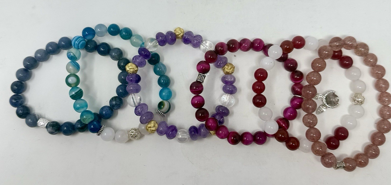 Lot Of 24 Crystal Bracelets 8mm Beads Mixed Materials