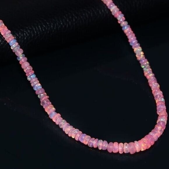 AAA Pink Ethiopian Opal Necklace with Gold Chain Fire Opal Spiritual Jewelry