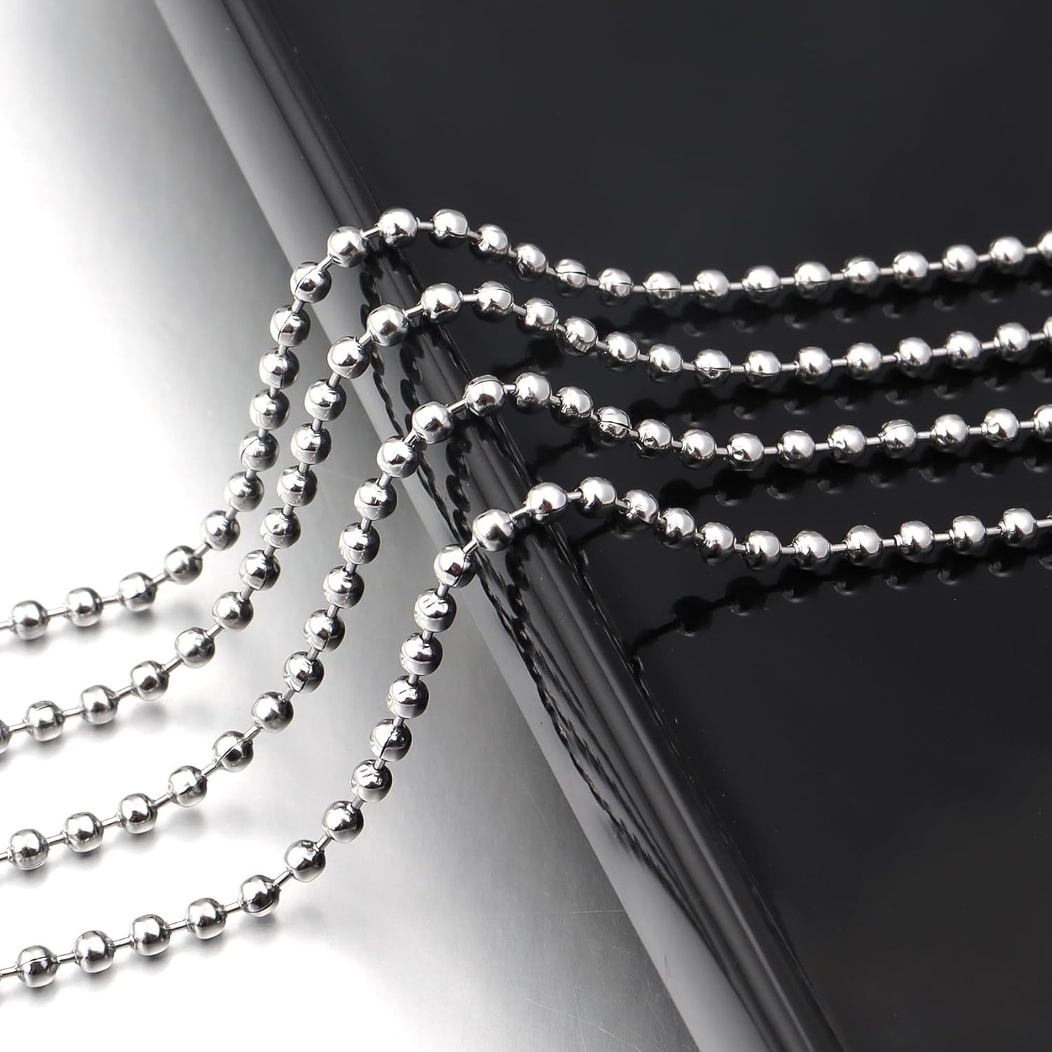 32.8Ft Stainless Steel Ball Chain 2.4mm Bead Link Chain Roll for Dog Tag