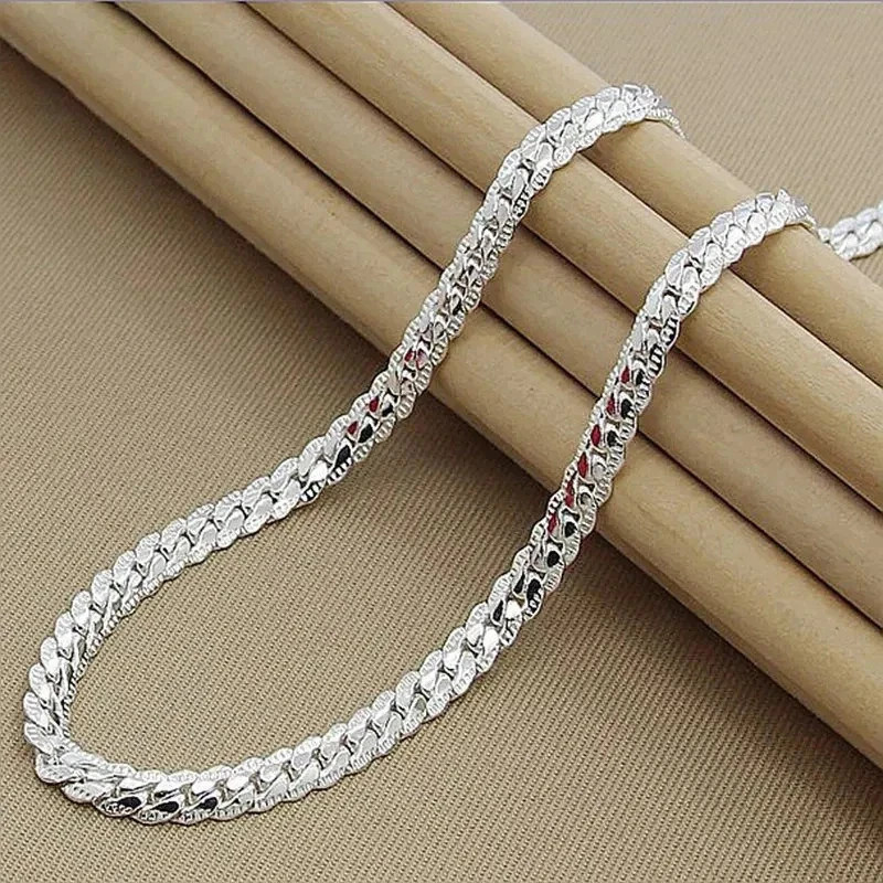 Hot 925 Sterling Solid Silver 5mm Women Men Chain Jewelry Necklace Bracelet Set